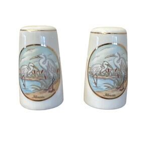 Vintage 1980s Lefton Florida Souvenir Egret Salt and Pepper Shakers